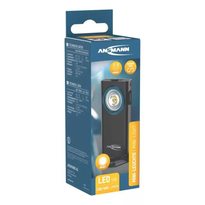 Lanterna de chaveiro Ansmann ML400R preta LED 5W recarregável por USB