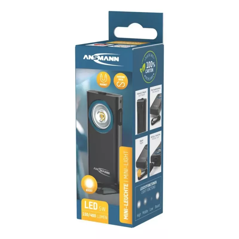 Lanterna de chaveiro Ansmann ML400R preta LED 5W recarregável por USB