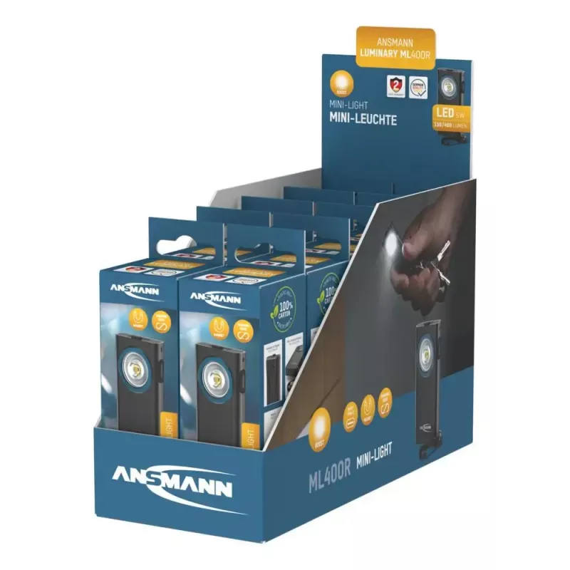 Lanterna de chaveiro Ansmann ML400R preta LED 5W recarregável por USB