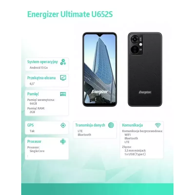 Smartphone Energizer U652SEU, ecrã de 6,51 polegadas, 64 GB de armazenamento, preto