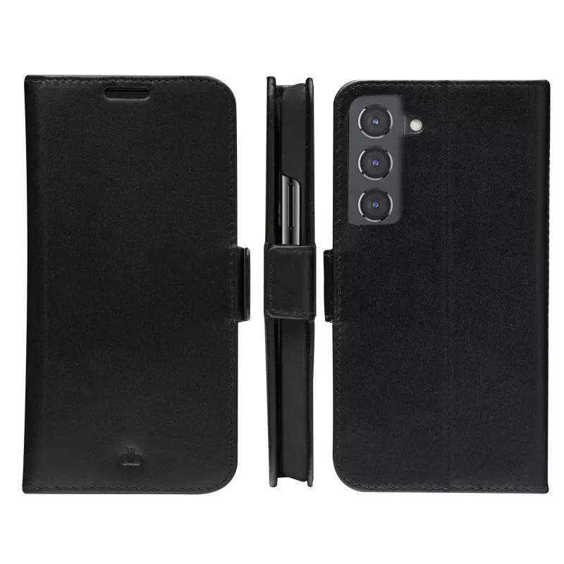 dbramante1928 Copenhagen Slim CSSSGTBL1434 capa com tampa para Samsung Galaxy S22, pele granulada, preta