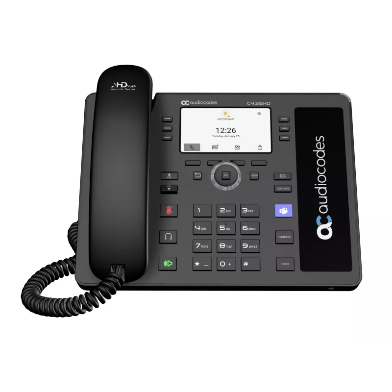 Telefone IP AudioCodes Teams C435HD-R PoE GbE preto, telefone IP, preto, auscultador com fios, Android, SIP info, teclas