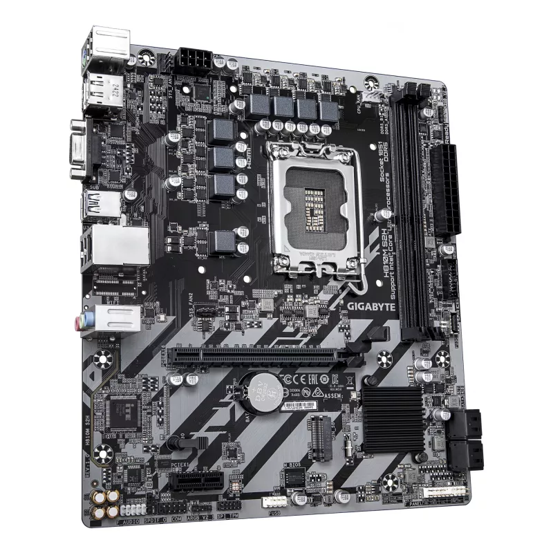GIGABYTE H810M S2H Placa-mãe - CPUs Intel Core Ultra (Série 2), VRM 4+1+2 fases, até 6400MHz DDR5, 1xPCIe 4.0 M.2, 1GbE LAN, USB 3.2 Gen 1
