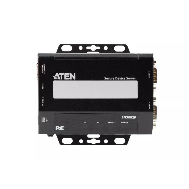 ATEN Altusen SN3002P servidor de dispositivos, 2 portas RS-232, LAN 100 Mb, montável em secretária, parede ou calha DIN