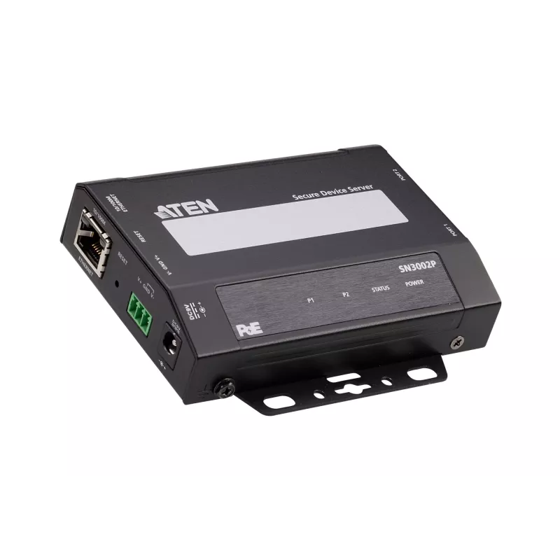 ATEN Altusen SN3002P servidor de dispositivos, 2 portas RS-232, LAN 100 Mb, montável em secretária, parede ou calha DIN