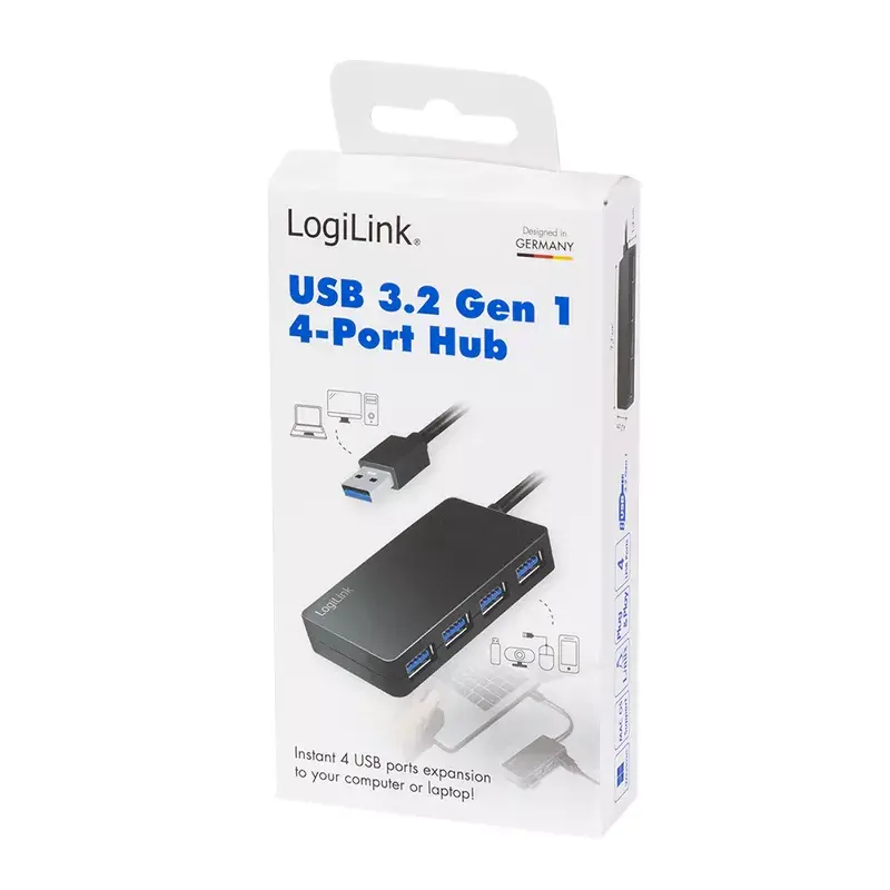 LogiLink hub USB 3.2 Gen1 de 4 portas preto 5000 Mbit/s ABS