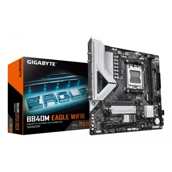 Placa-mãe GIGABYTE B840M EAGLE WIFI6 - CPUs AMD Ryzen 9000, VRM 5+2+2 fases, até 7600 MHz DDR5 (O.C.), 1x PCIe 4.0 + 1x PCIe 3.0 M.2, Wi-Fi 6, LAN 2,5 GbE, USB 3.2 Gen 1
