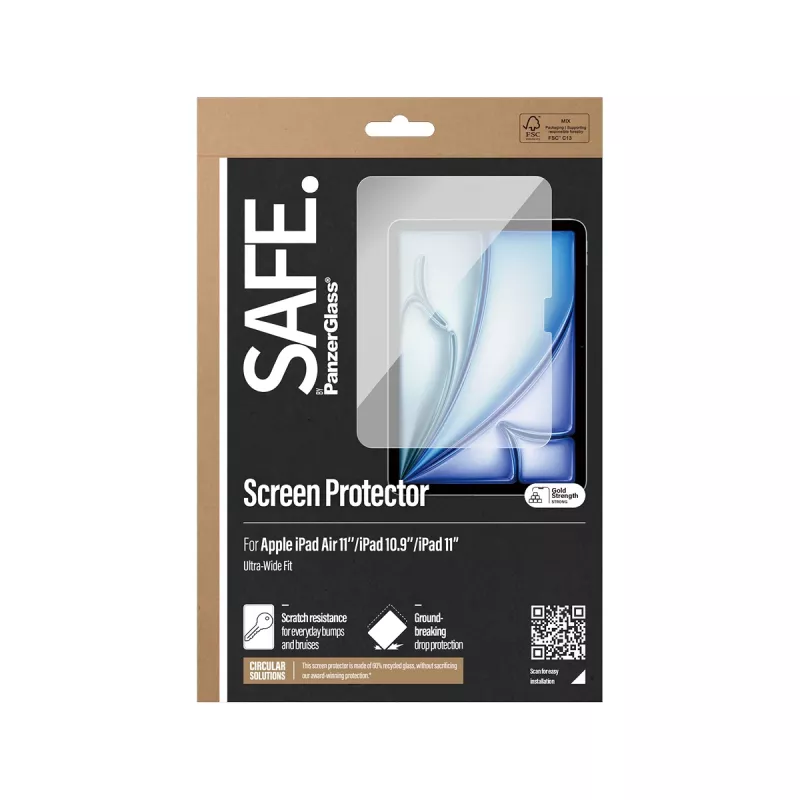 PanzerGlass SAFE. by ® Película de proteção de ecrã iPad Air 11'' (2024-2026) | iPad 11'' (2025-2026) | iPad 10.9'' (2022) | Ultra-Wide Fit