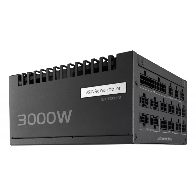 Fonte de alimentação ASUS Pro WS 3000 W ATX 3.1 80 PLUS Platinum totalmente modular, 20+4 pinos, 4×16 pinos PCIe, 12×SATA, preto