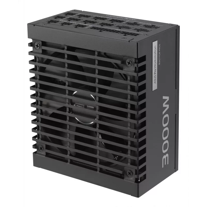 Fonte de alimentação ASUS Pro WS 3000 W ATX 3.1 80 PLUS Platinum totalmente modular, 20+4 pinos, 4×16 pinos PCIe, 12×SATA, preto
