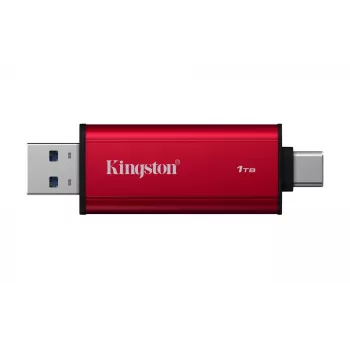 SSD externo Kingston 1 TB Dual USB-A/USB-C Portable SSD — USB 3.2 Gen 2, leitura 1050 MB/s, escrita 950 MB/s, preto/vermelho