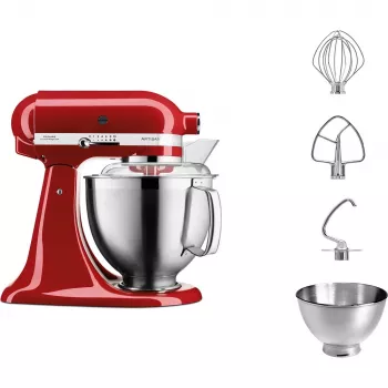 Robot de cozinha KITCHENAID Artisan 5KSM185PS, taça de aço inoxidável 4,8 L, 300 W, 10 velocidades, vermelho