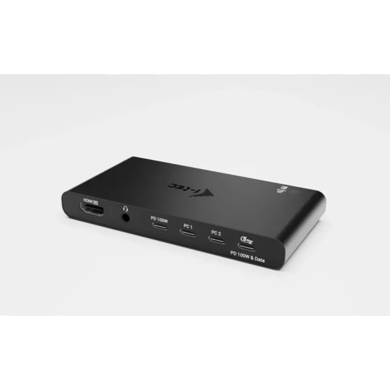 Estação de acoplamento KVM i-tec para 2 hosts HDMI, interface host USB-C, PD 2×100W, 4K@60Hz, 2×USB-A