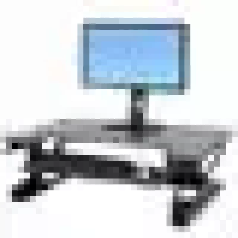 Suporte conversor de secretária ERGOTRON WorkFit-T preto — estrutura em aço inoxidável, altura 380 mm, carga máxima 15,9 kg