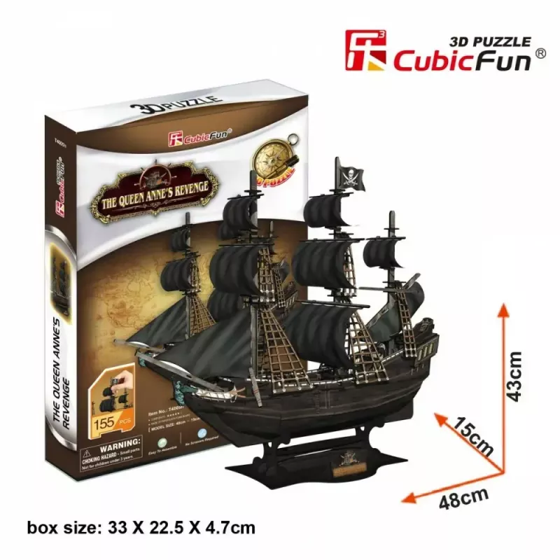 Puzzle 3D navio pirata 'Queen Anne's Revenge' modelo T4005H, kit de montagem em cartão CubicFun