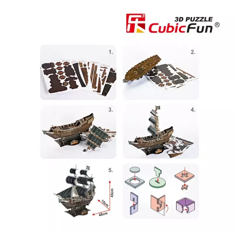 Puzzle 3D navio pirata 'Queen Anne's Revenge' modelo T4005H, kit de montagem em cartão CubicFun