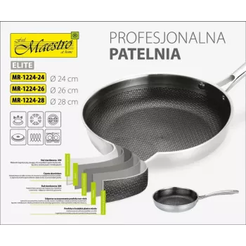 Frigideira multiusos Maestro MR-1224-28 28 cm, corpo de aço inoxidável de três camadas, antiaderente, adequada para indução