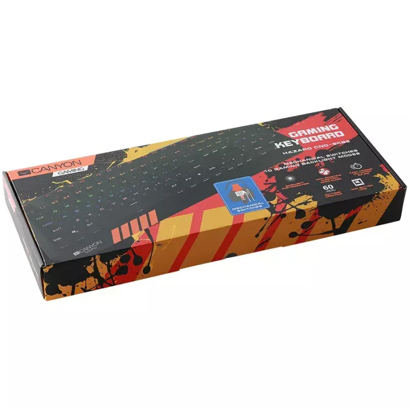 Canyon Hazard GK-6 teclado gaming multimédia com fios, RGB, 104 teclas, US/RU, preto