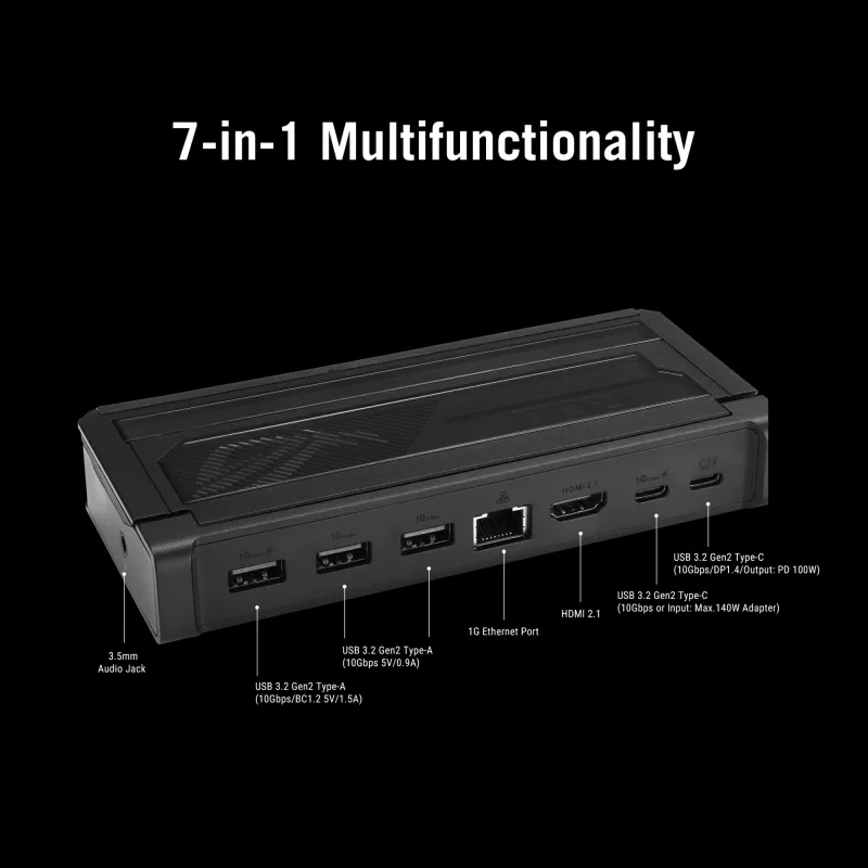 Docking station ASUS ROG Bulwark Dock 2025 DG300 USB Type-C, 1x RJ-45, 1x HDMI, preto, 160×74×25,5 mm