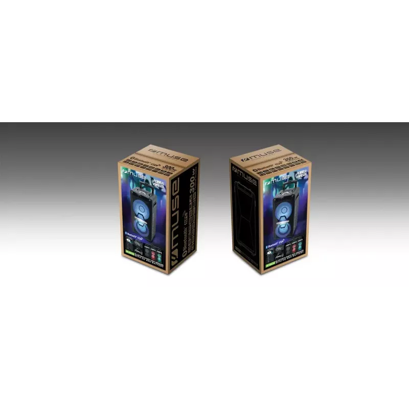Muse M-1920DJ coluna portátil party box, 300 W, Bluetooth, NFC, CD/MP3, USB, AUX de 3,5 mm, microfone, preto