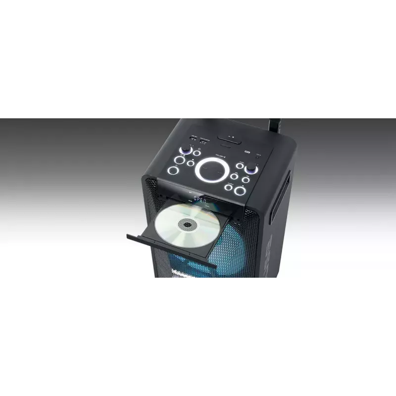 Muse M-1920DJ coluna portátil party box, 300 W, Bluetooth, NFC, CD/MP3, USB, AUX de 3,5 mm, microfone, preto