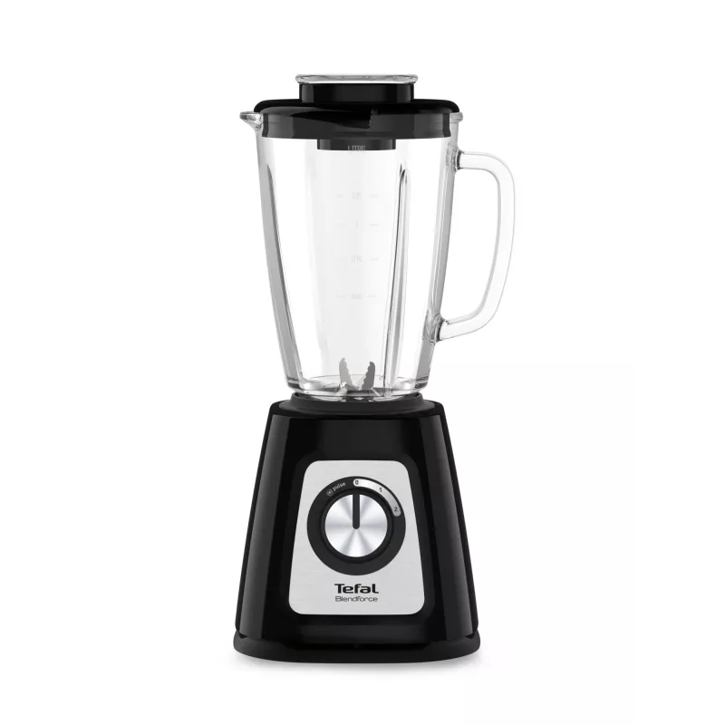 Batedeira de mesa Tefal BL4358 – 800 W, jarro de vidro de 1,25 l, trituração de gelo, preto/aço inoxidável escovado