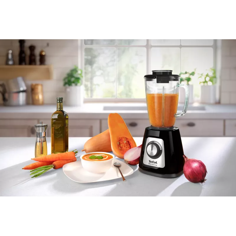 Batedeira de mesa Tefal BL4358 – 800 W, jarro de vidro de 1,25 l, trituração de gelo, preto/aço inoxidável escovado