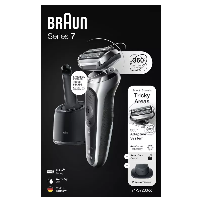 Aparador de barba Braun Series 7 71-S7200c preto prateado ião de lítio 50 min