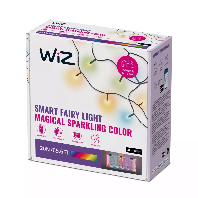 WiZ Smart Wi-Fi fio de luzes LED 20 m, RGBIC, 160 LED, 16 milhões de cores, 15 W, IP44