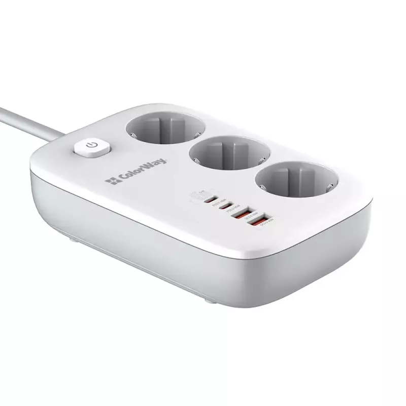 ColorWay CW-CHE34PDW tomada elétrica, 2x USB-C PD, 2x USB-A QC3.0, cabo de 2 m
