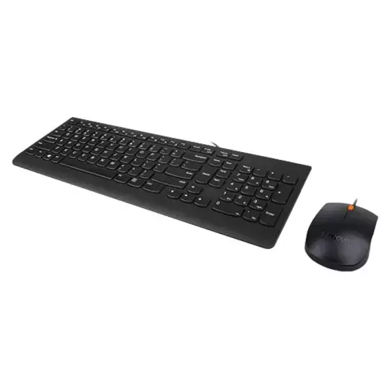 Conjunto de teclado e rato com fios Lenovo 300 – QWERTY US-Inglês tamanho completo, USB, preto, cabo de 1,8 m, rato 1600 DPI