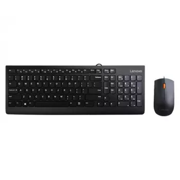 Conjunto de teclado e rato com fios Lenovo 300 – QWERTY US-Inglês tamanho completo, USB, preto, cabo de 1,8 m, rato 1600 DPI