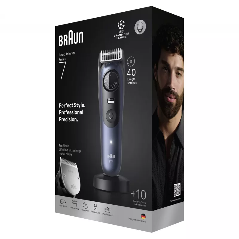 Aparador de barba Braun BeardTrimmer 7 BT7540 0,5-20 mm bateria preto azul