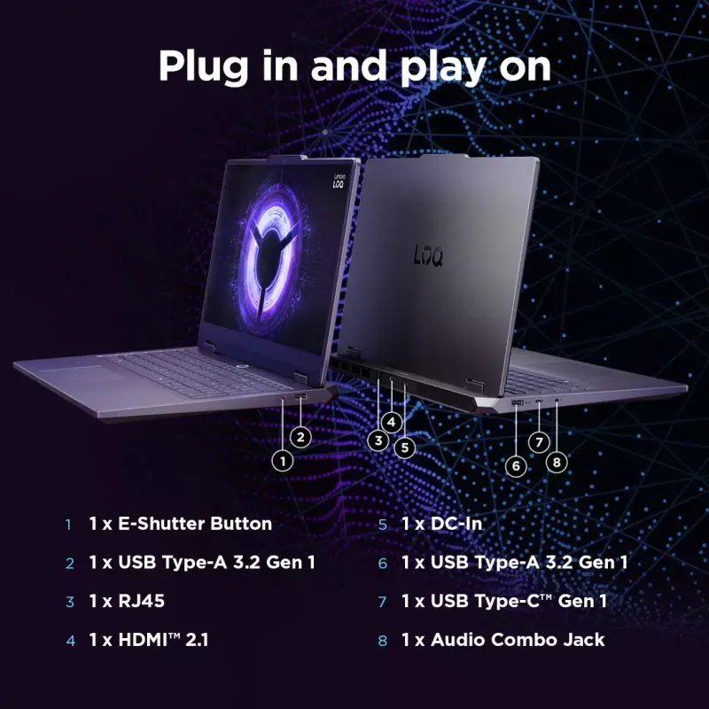 Portátil Lenovo LOQ 15IRX10 — 15,6 polegadas FHD IPS antirreflexo, Intel Core i5-13450HX, 16 GB DDR5, 1 TB SSD, NVIDIA GeForce RTX 5060 8 GB, Windows 11 Home