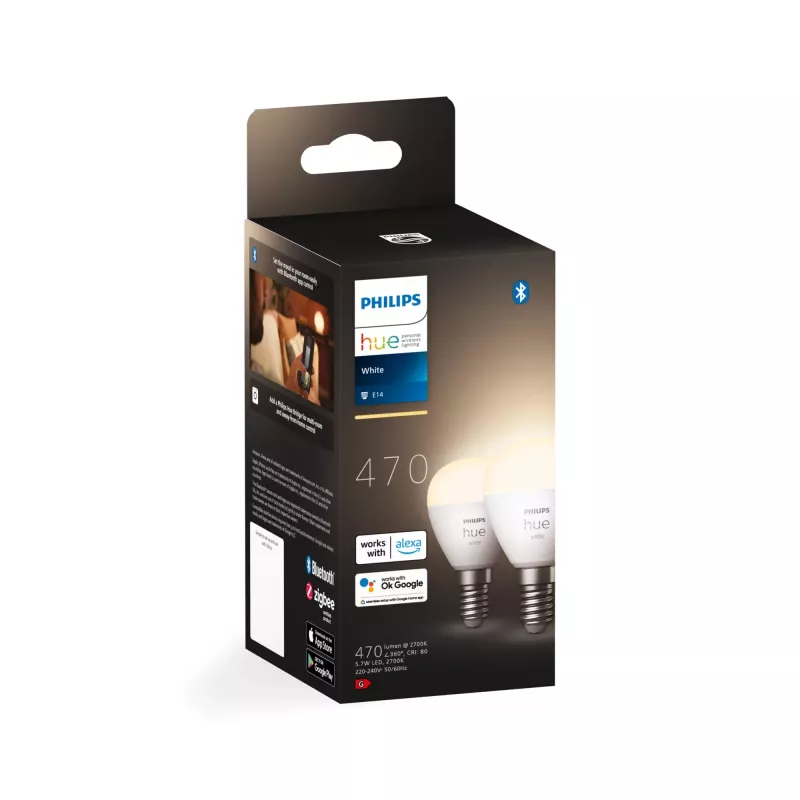 Philips Hue White E14 Luster lâmpada LED, P45, 5,7 W, 470 lm (2 un.)