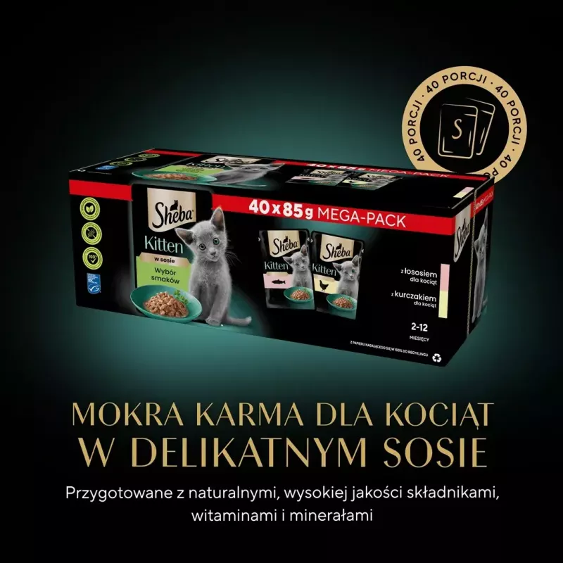 Sheba Kitten Selection of Flavors comida húmida para gatos em molho, 40 x 85 g