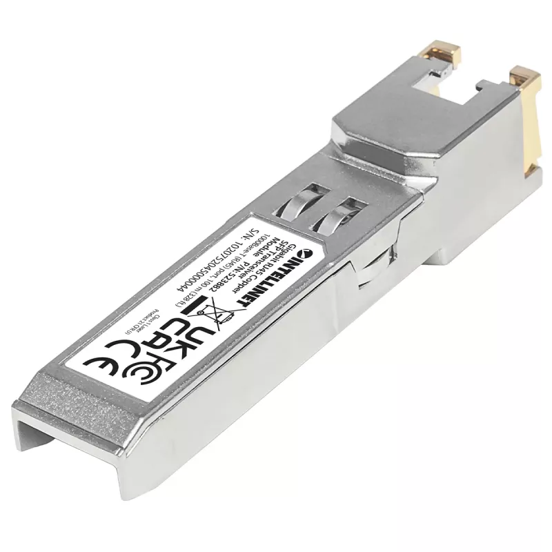 Módulo transceptor Intellinet ótico, Gigabit RJ45 cobre SFP, porta 1000Base-T (RJ45), 100 m, compatível com MSA, compatível com Cisco GLC-T, Ethernet, fibra ótica, três anos de garantia