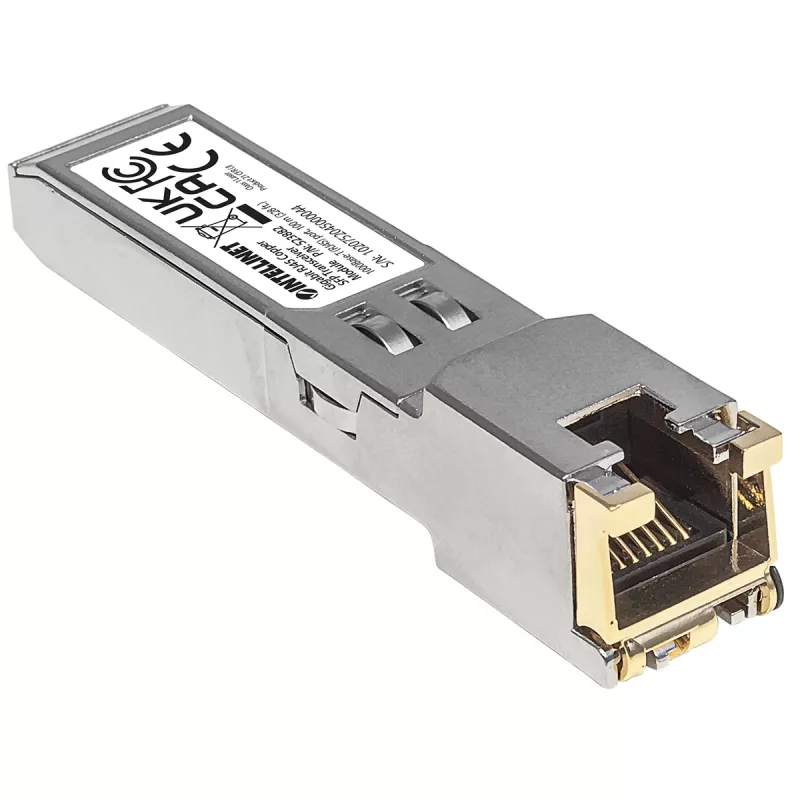 Módulo transceptor Intellinet ótico, Gigabit RJ45 cobre SFP, porta 1000Base-T (RJ45), 100 m, compatível com MSA, compatível com Cisco GLC-T, Ethernet, fibra ótica, três anos de garantia