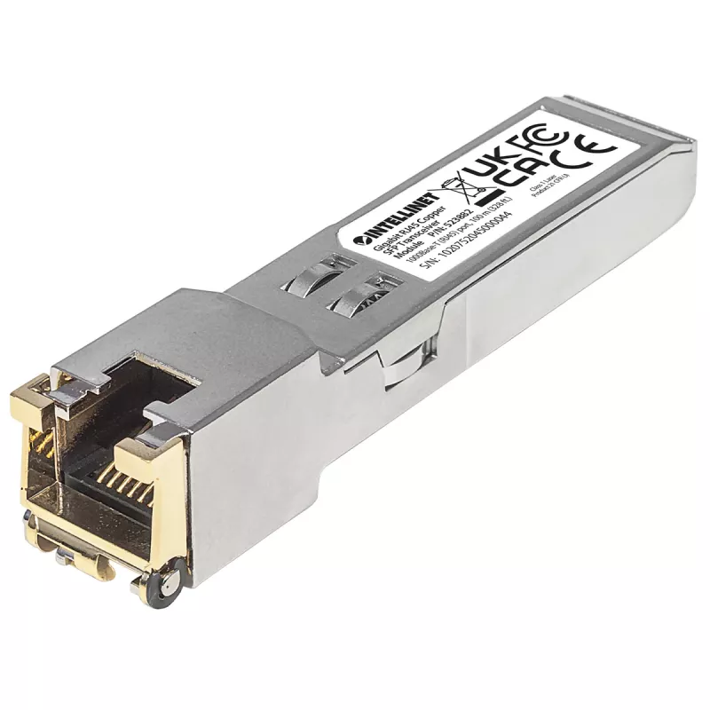 Módulo transceptor Intellinet ótico, Gigabit RJ45 cobre SFP, porta 1000Base-T (RJ45), 100 m, compatível com MSA, compatível com Cisco GLC-T, Ethernet, fibra ótica, três anos de garantia