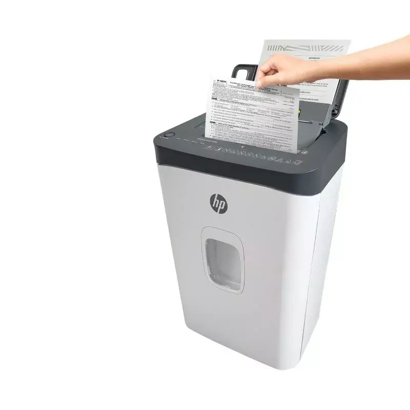 Destruidora de documentos HP ONESHRED Auto 200CC — alimentação automática para 200 folhas, corte micro P-4, recipiente de 28 litros, branco e cinzento