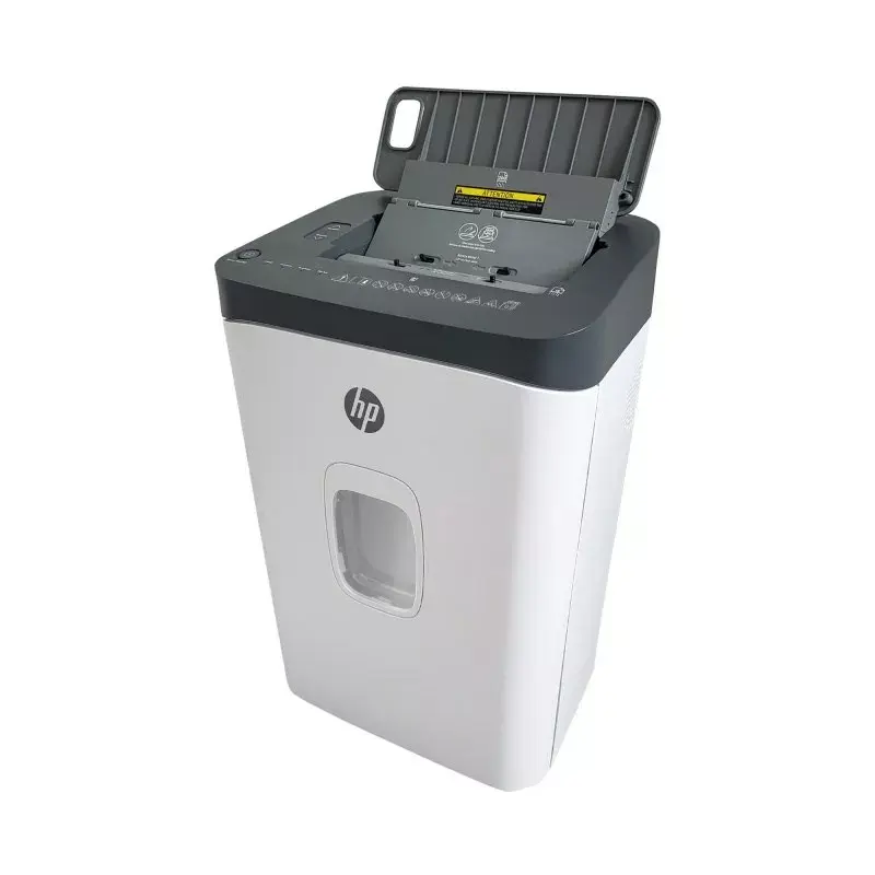 Destruidora de documentos HP ONESHRED Auto 200CC — alimentação automática para 200 folhas, corte micro P-4, recipiente de 28 litros, branco e cinzento