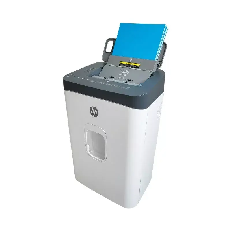 Destruidora de documentos HP ONESHRED Auto 200CC — alimentação automática para 200 folhas, corte micro P-4, recipiente de 28 litros, branco e cinzento