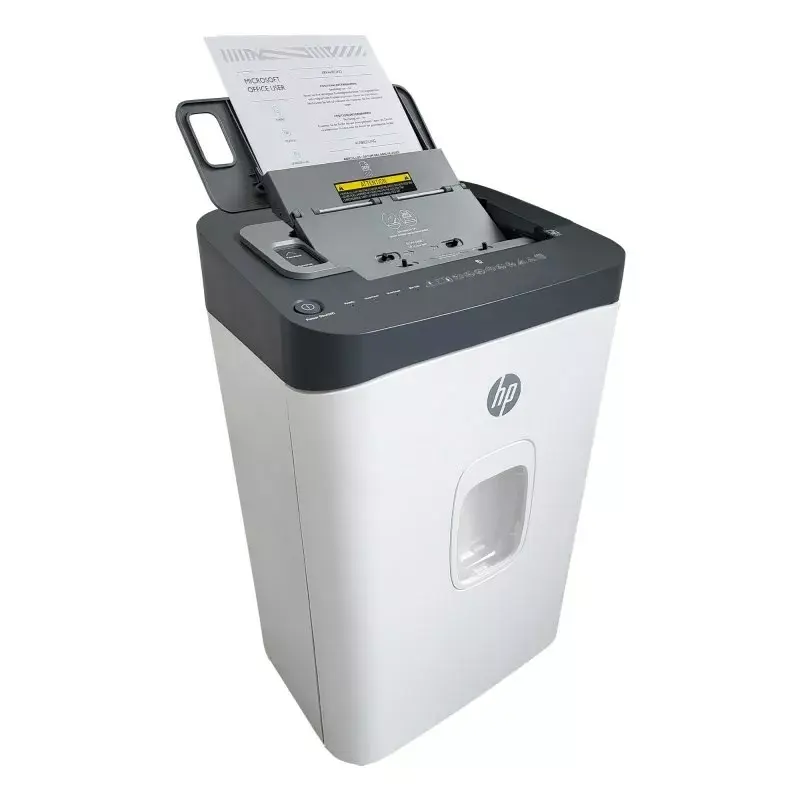 Destruidora de documentos HP ONESHRED Auto 200CC — alimentação automática para 200 folhas, corte micro P-4, recipiente de 28 litros, branco e cinzento