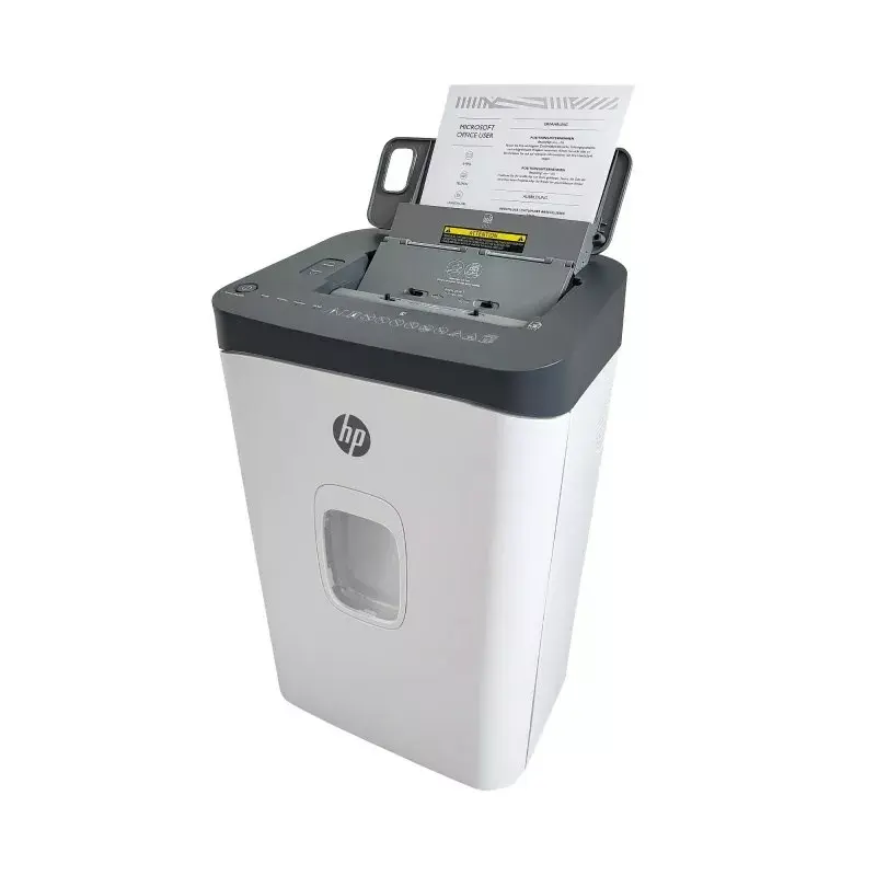 Destruidora de documentos HP ONESHRED Auto 200CC — alimentação automática para 200 folhas, corte micro P-4, recipiente de 28 litros, branco e cinzento