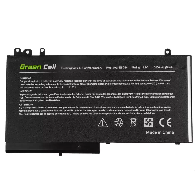 Bateria Green Cell DE117 para DELL Latitude 11 3150/3160, 12/ E5250/E5270 — LiPo 11.1V 3400mAh, 4 células, preto