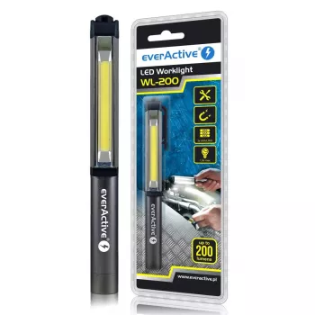 Lanterna de bolso com clipe everActive WL200, 3 W 200 lm, corpo de alumínio, IPX4, 3×AAA, comprimento 161,7 mm, preto