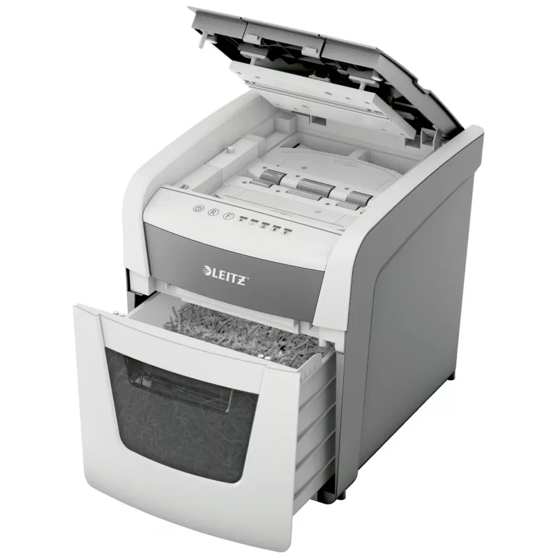 Destruidora de documentos LEITZ IQ Autofeed Small Office50 P4 — corte micro 4x28 mm, autofeed de 50 folhas, entrada de 22 cm, depósito de 20 L