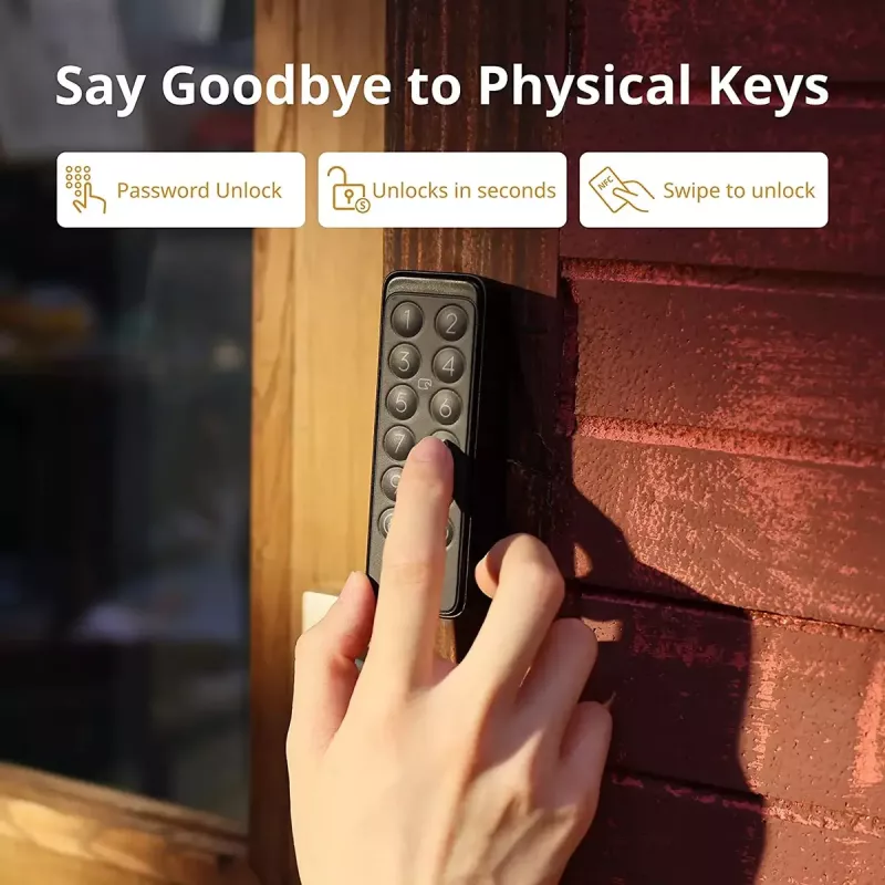 Fechadura inteligente SwitchBot Keypad Touch — acesso por código e impressão digital, preto, pilhas CR123A, sem fios, 38×36×112 mm