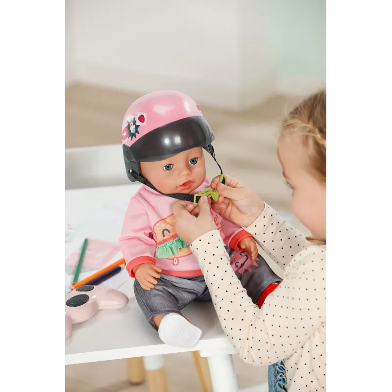 Zapf Creation BABY born 835937 E-Scooter capacete para boneca, 43 cm, rosa/preto, 3+