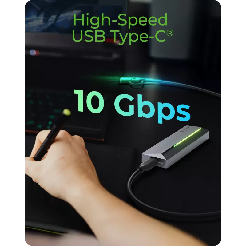 Caixa para SSD M.2 SATA/NVMe ICY BOX com USB 3.2 Gen 2 Type-C e iluminação RGB